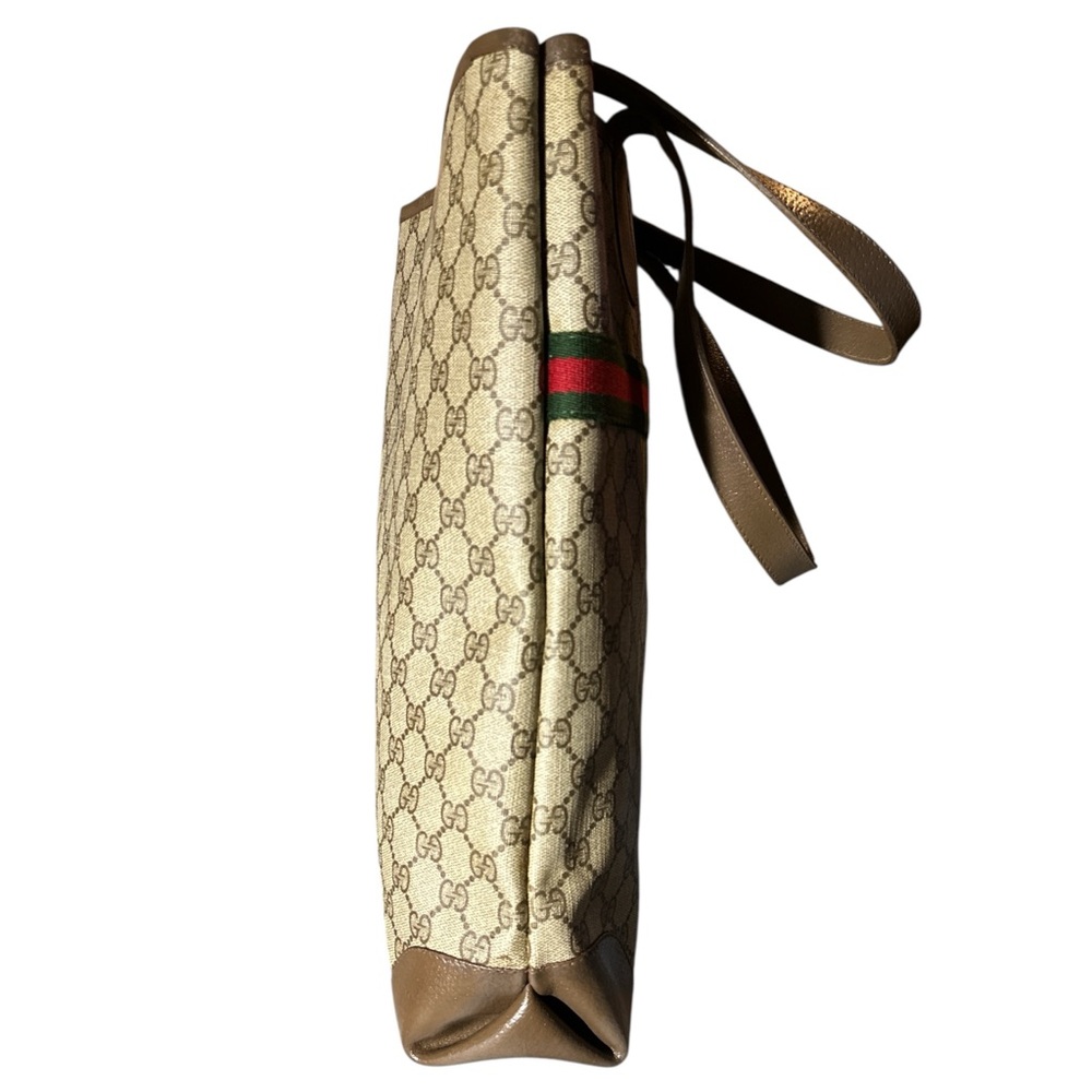 Auth. Repainted Gucci Beige+Brown GG Monogram Sherry Line Green And RedTote Bag - Picture 5 of 14